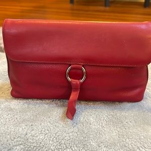 Ann Taylor Red Leather double zip clutch
